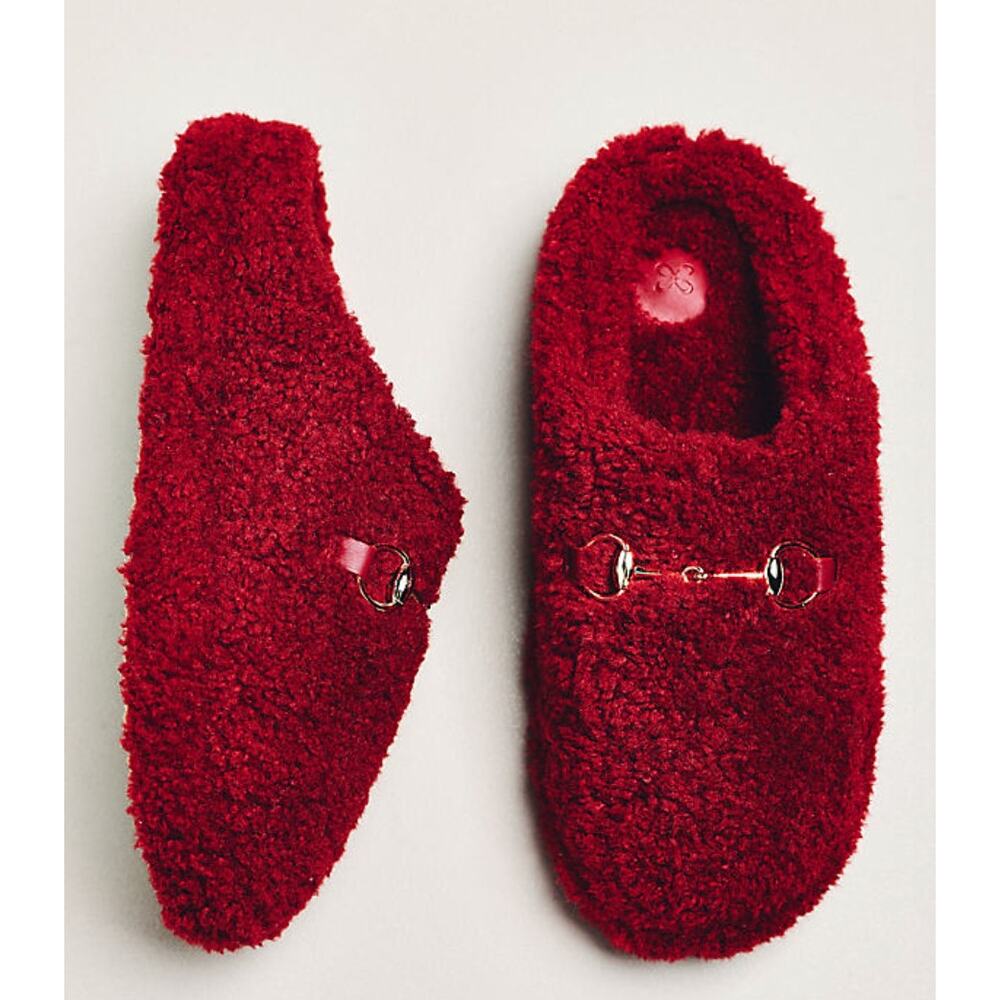 Anthropologie Maeve sherpa fleece bit scuff slippers | Size 10/11